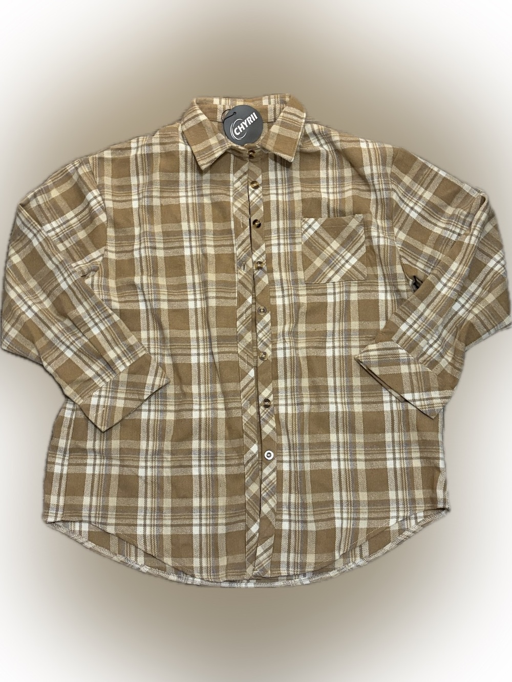 NWT Chyrii Plaid Button-Up Shirt - Tan & Cream